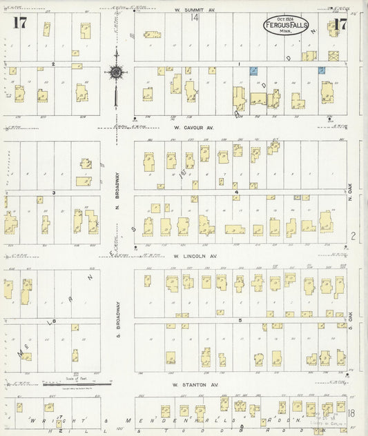 Sanborn Fire Insurance Map from Fergus Falls, Otter Tail County, Minnesota (1924), Sheet #0017 - Historic Sanborn Fire Insurance Map Print, vintage old map wall art, antique decor, genealogy gift, Minnesota Minnesota map