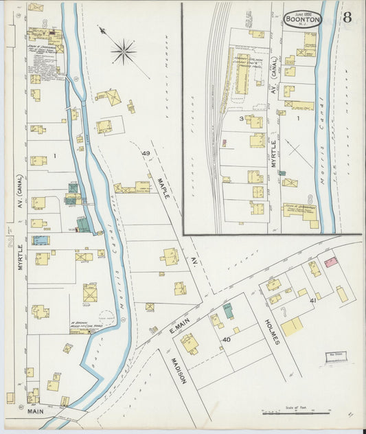 Sanborn Fire Insurance Map from Boonton, Morris County, New Jersey (1892), Sheet #0008 - Historic Sanborn Fire Insurance Map Print, vintage old map wall art, antique decor, genealogy gift, New Jersey New Jersey map