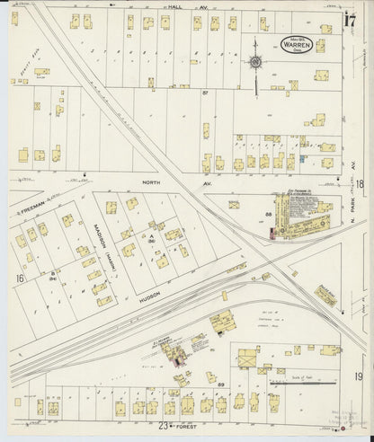 Sanborn Fire Insurance Map from Warren, Trumbull County, Ohio (1915), Sheet #0017 - Historic Sanborn Fire Insurance Map Print, vintage old map wall art, antique decor, genealogy gift, Ohio Ohio map