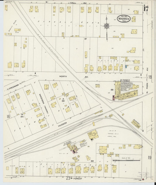 Sanborn Fire Insurance Map from Warren, Trumbull County, Ohio (1915), Sheet #0017 - Historic Sanborn Fire Insurance Map Print, vintage old map wall art, antique decor, genealogy gift, Ohio Ohio map