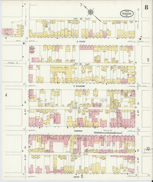 Sanborn Fire Insurance Map from Hudson, Columbia County, New York (1911), Sheet #0008 - Historic Sanborn Fire Insurance Map Print, vintage old map wall art, antique decor, genealogy gift, New York New York map