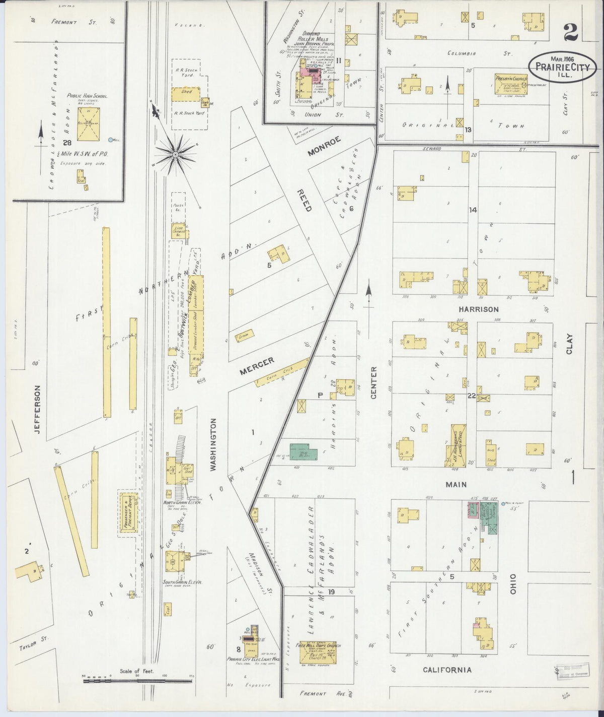 Sanborn Fire Insurance Map from Prairie City, Mcdonough County, Illinois (1906), Sheet #0002 - Complete Map Set gallery image, historic Sanborn map, vintage wall art, Illinois Illinois