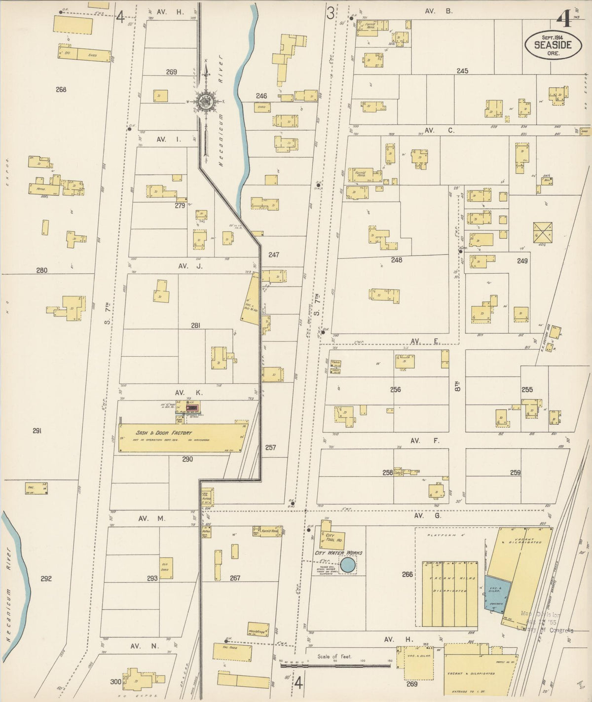 Sanborn Fire Insurance Map from Seaside, Clatsop County, Oregon (1914), Sheet #0004 - Historic Sanborn Fire Insurance Map Print, vintage old map wall art, antique decor, genealogy gift, Oregon Oregon map