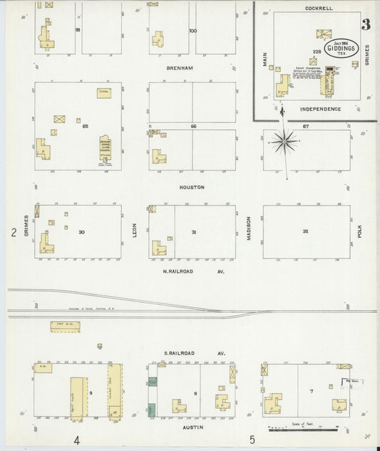 Sanborn Fire Insurance Map from Giddings, Lee County, Texas (1906), Sheet #0003 - Historic Sanborn Fire Insurance Map Print, vintage old map wall art, antique decor, genealogy gift, Texas Texas map