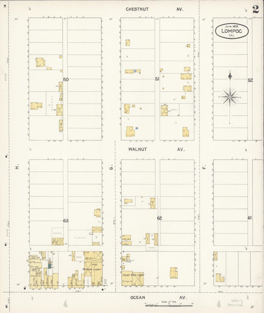 Sanborn Fire Insurance Map from Lompoc, Santa Barbara County, California (1895), Sheet #0002 - Historic Sanborn Fire Insurance Map Print, vintage old map wall art, antique decor, genealogy gift, California California map