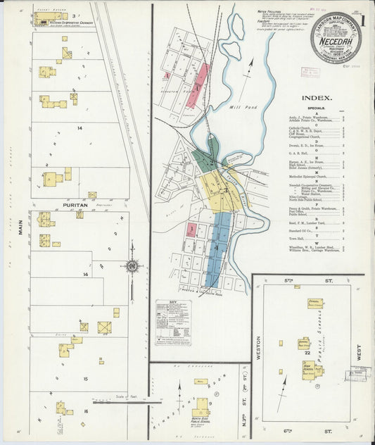 Sanborn Fire Insurance Map from Necedah, Juneau County, Wisconsin (1909), Sheet #0001 - Historic Sanborn Fire Insurance Map Print, vintage old map wall art, antique decor, genealogy gift, Wisconsin Wisconsin map