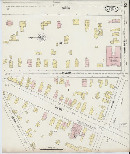Sanborn Fire Insurance Map from Lyons, Wayne County, New York (1889), Sheet #0002 - Complete Map Set gallery image, historic Sanborn map, vintage wall art, New York New York