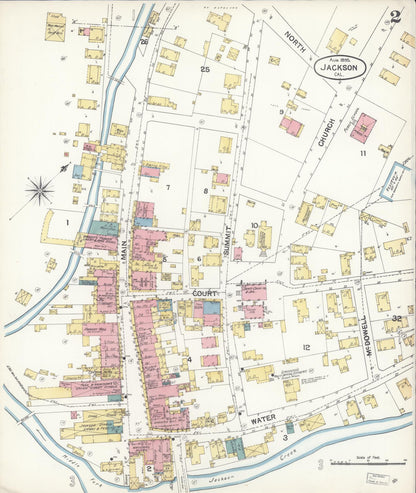 Sanborn Fire Insurance Map from Jackson, Amador County, California (1895), Sheet #0002 - Complete Map Set gallery image, historic Sanborn map, vintage wall art, California California