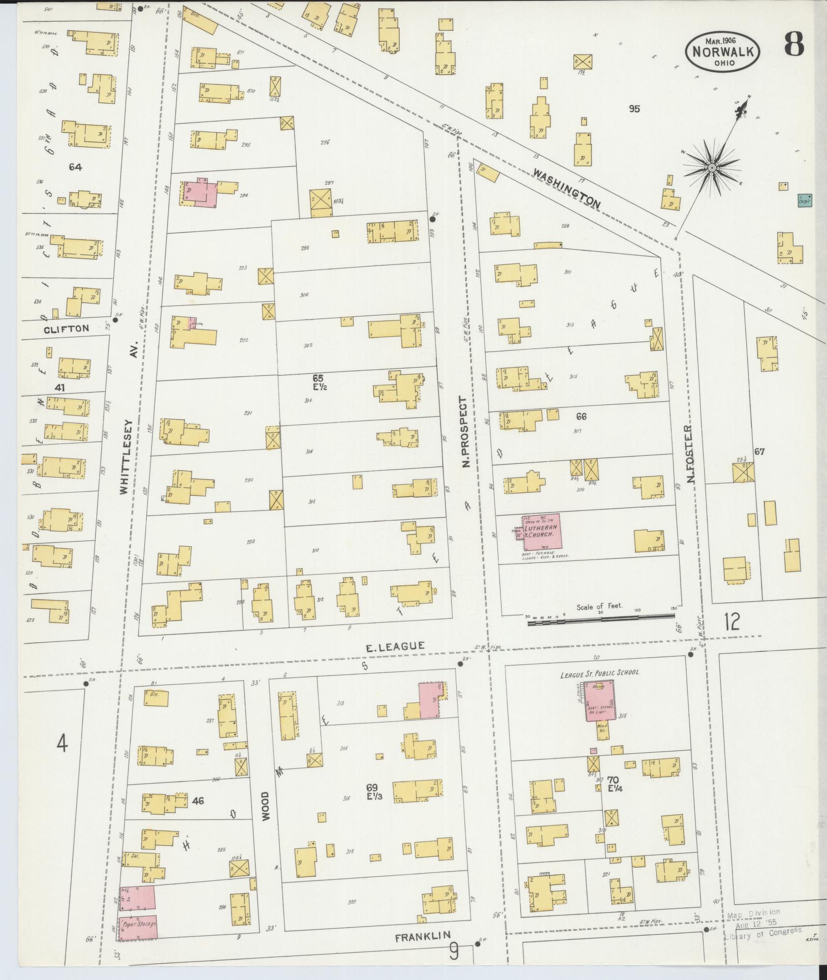 Sanborn Fire Insurance Map from Norwalk, Huron County, Ohio (1906), Sheet #0008 - Historic Sanborn Fire Insurance Map Print, vintage old map wall art, antique decor, genealogy gift, Ohio Ohio map