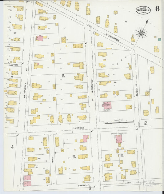 Sanborn Fire Insurance Map from Norwalk, Huron County, Ohio (1906), Sheet #0008 - Historic Sanborn Fire Insurance Map Print, vintage old map wall art, antique decor, genealogy gift, Ohio Ohio map