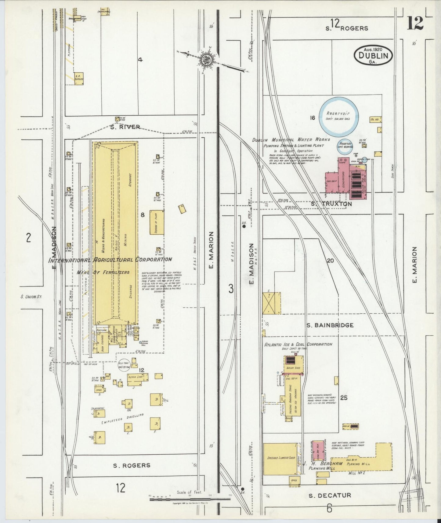 Sanborn Fire Insurance Map from Dublin, Laurens County, Georgia (1920), Sheet #0012 - Complete Map Set gallery image, historic Sanborn map, vintage wall art, Georgia Georgia
