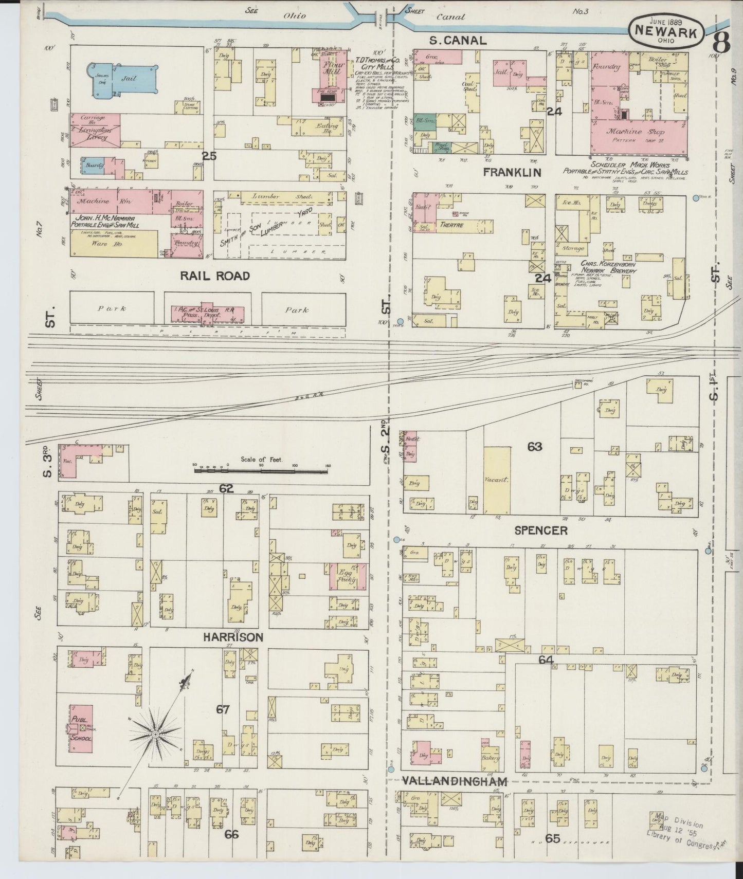 Sanborn Fire Insurance Map from Newark, Licking County, Ohio (1889), Sheet #0008 - Complete Map Set gallery image, historic Sanborn map, vintage wall art, Ohio Ohio