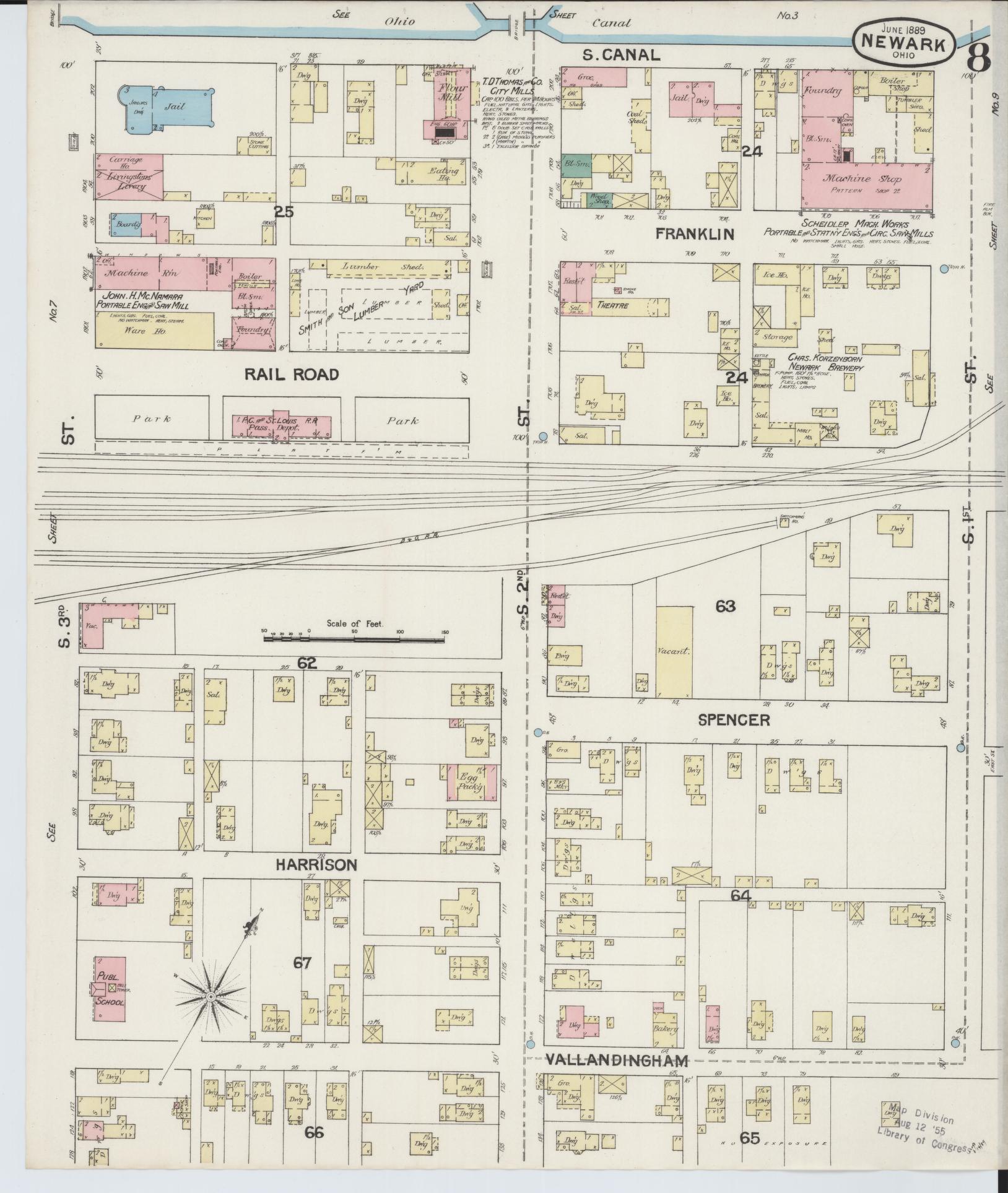 Sanborn Fire Insurance Map from Newark, Licking County, Ohio (1889), Sheet #0008 - Complete Map Set gallery image, historic Sanborn map, vintage wall art, Ohio Ohio