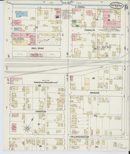 Sanborn Fire Insurance Map from Newark, Licking County, Ohio (1889), Sheet #0008 - Complete Map Set gallery image, historic Sanborn map, vintage wall art, Ohio Ohio