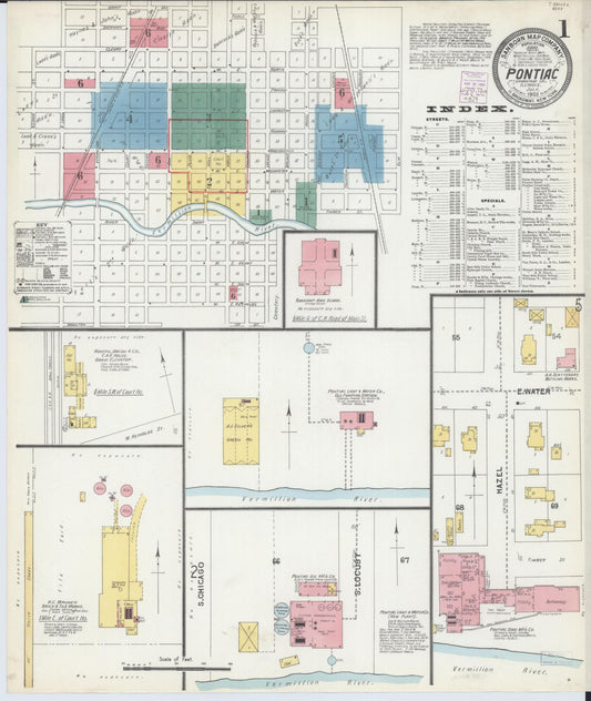 Sanborn Fire Insurance Map from Pontiac, Livingston County, Illinois (1903), Sheet #0001 - Historic Sanborn Fire Insurance Map Print, vintage old map wall art, antique decor, genealogy gift, Illinois Illinois map