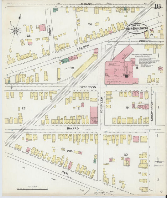 Sanborn Fire Insurance Map from New Brunswick, Middlesex County, New Jersey (1892), Sheet #0018 - Historic Sanborn Fire Insurance Map Print, vintage old map wall art, antique decor, genealogy gift, New Jersey New Jersey map
