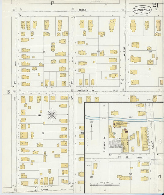 Sanborn Fire Insurance Map from Gloversville, Fulton County, New York (1902), Sheet #0021 - Historic Sanborn Fire Insurance Map Print, vintage old map wall art, antique decor, genealogy gift, New York New York map