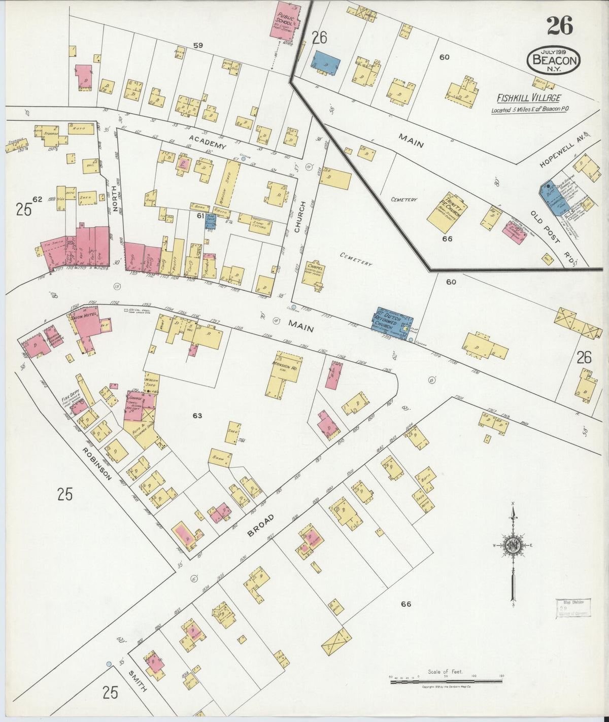 Sanborn Fire Insurance Map from Beacon, Dutchess County, New York (1919), Sheet #0026 - Complete Map Set gallery image, historic Sanborn map, vintage wall art, New York New York