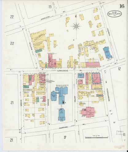 Sanborn Fire Insurance Map from White Plains, Westchester County, New York (1905), Sheet #0016 - Complete Map Set gallery image, historic Sanborn map, vintage wall art, New York New York