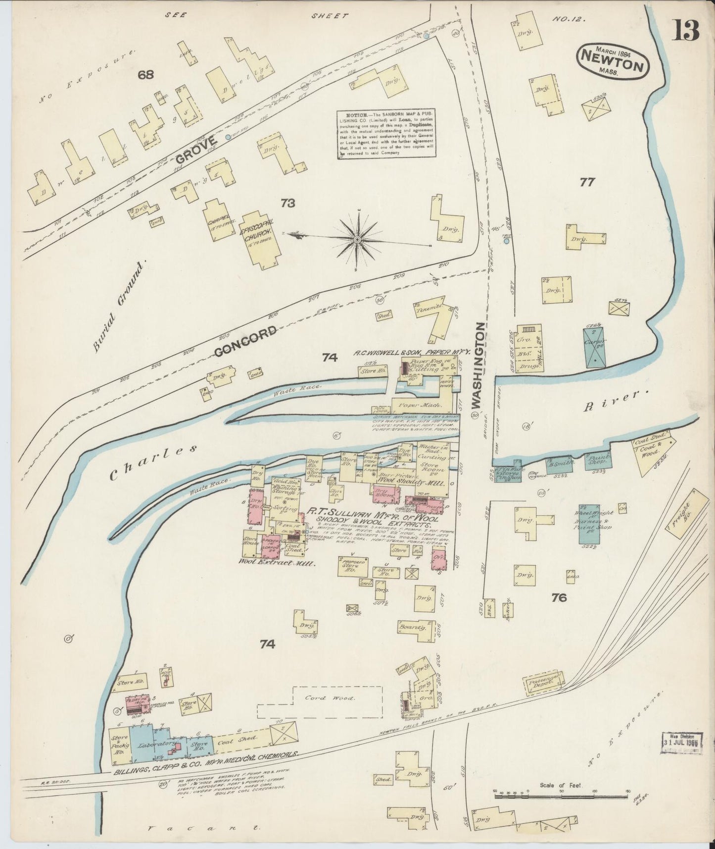 Sanborn Fire Insurance Map from Newton, Middlesex County, Massachusetts (1884), Sheet #0013 - Complete Map Set gallery image, historic Sanborn map, vintage wall art, Massachusetts Massachusetts