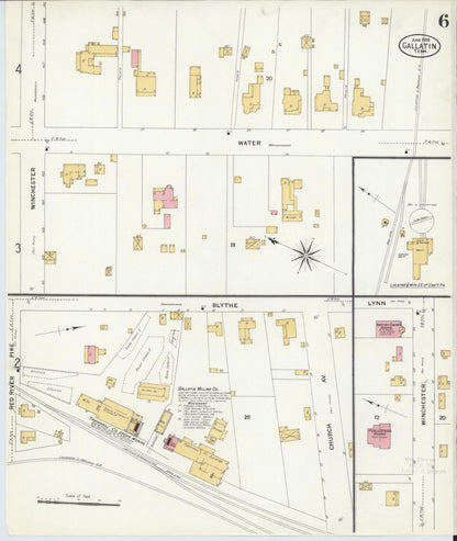 Sanborn Fire Insurance Map from Gallatin, Sumner County, Tennessee (1908), Sheet #0006 - Complete Map Set gallery image, historic Sanborn map, vintage wall art, Tennessee Tennessee