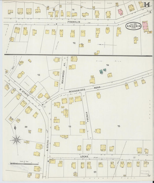 Sanborn Fire Insurance Map from Ansonia, New Haven County, Connecticut (1895), Sheet #0014 - Historic Sanborn Fire Insurance Map Print, vintage old map wall art, antique decor, genealogy gift, Connecticut Connecticut map