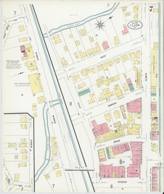 Sanborn Fire Insurance Map from Ilion, Herkimer County, New York (1907), Sheet #0007 - Historic Sanborn Fire Insurance Map Print, vintage old map wall art, antique decor, genealogy gift, New York New York map
