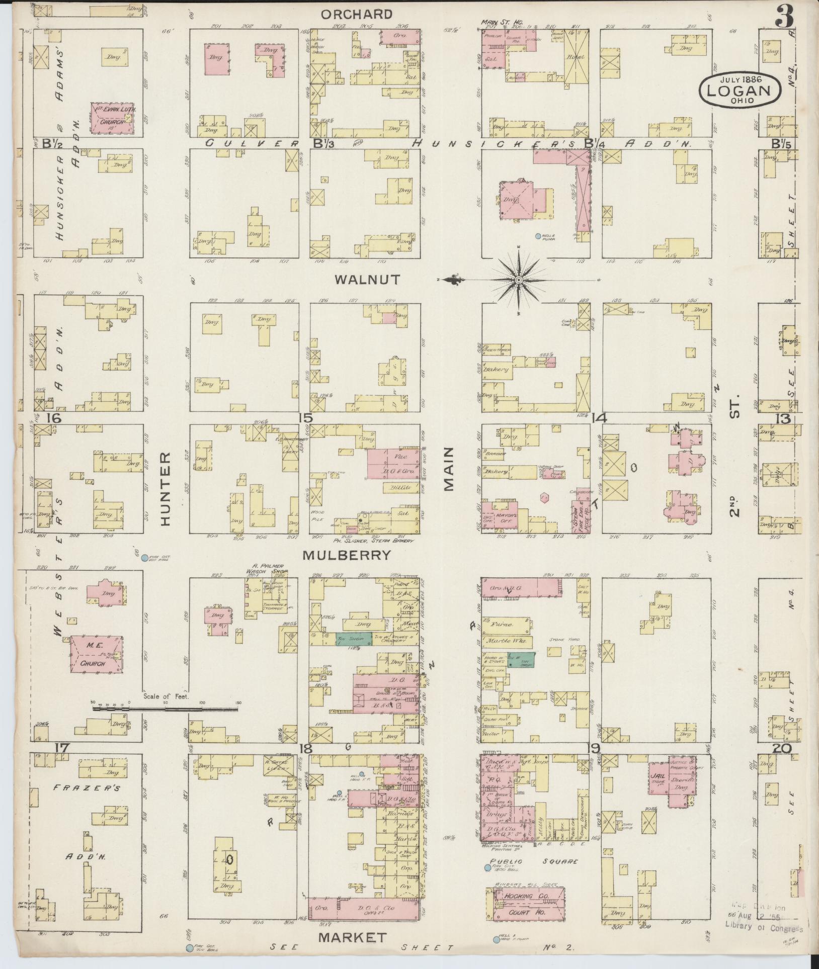 Sanborn Fire Insurance Map from Logan, Hocking County, Ohio (1886), Sheet #0003 - Historic Sanborn Fire Insurance Map Print, vintage old map wall art, antique decor, genealogy gift, Ohio Ohio map