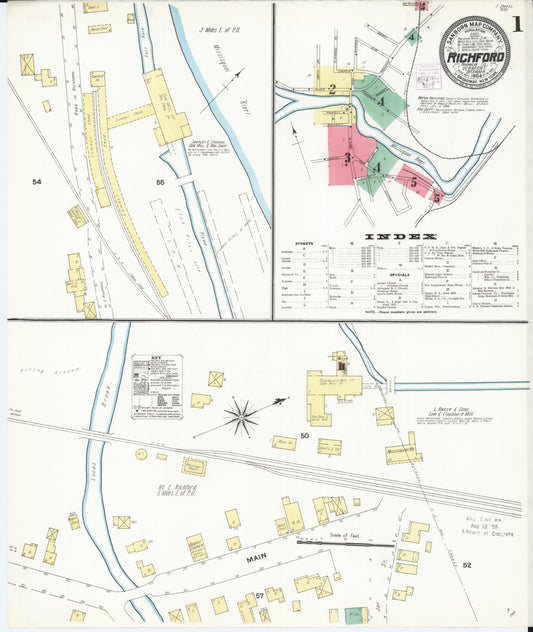 Sanborn Fire Insurance Map from Richford, Franklin County, Vermont (1904), Sheet #0001 - Historic Sanborn Fire Insurance Map Print, vintage old map wall art, antique decor, genealogy gift, Vermont Vermont map