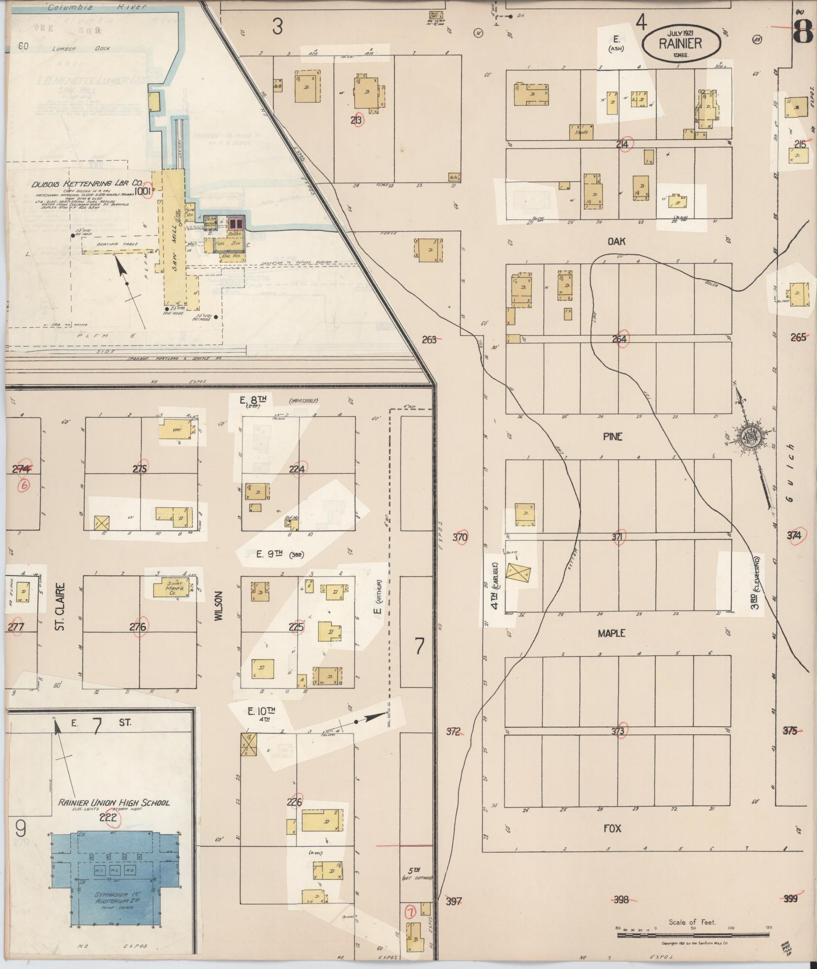 Sanborn Fire Insurance Map from Rainier, Columbia County, Oregon (1931), Sheet #0008 - Complete Map Set gallery image, historic Sanborn map, vintage wall art, Oregon Oregon