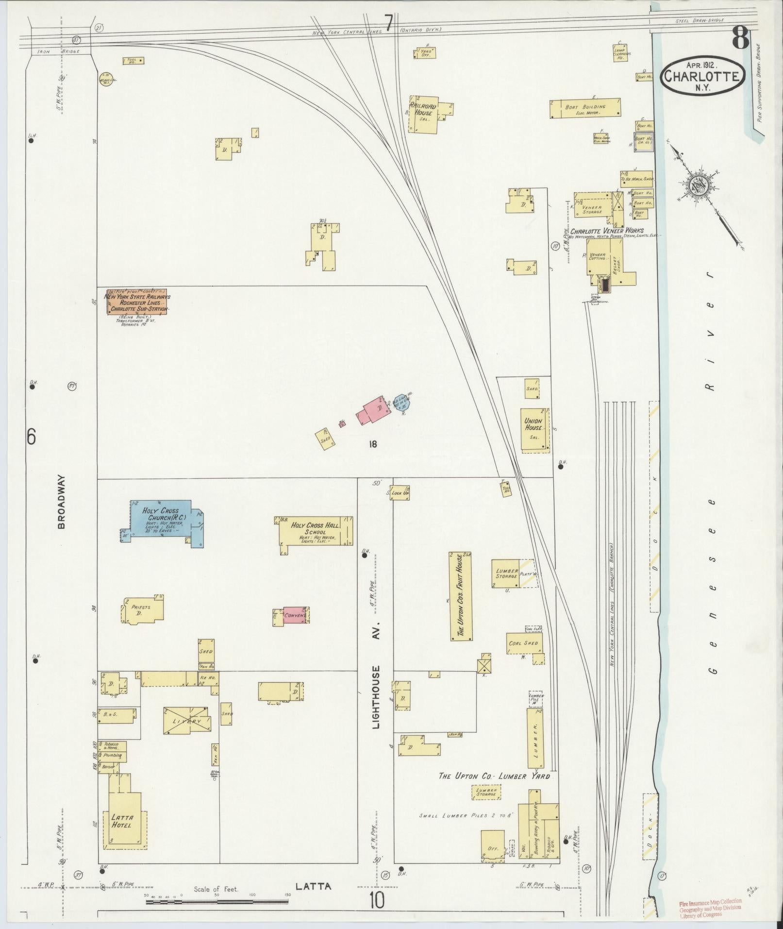 Sanborn Fire Insurance Map from Charlotte, Monroe County, New York (1912), Sheet #0008 - Historic Sanborn Fire Insurance Map Print, vintage old map wall art, antique decor, genealogy gift, New York New York map