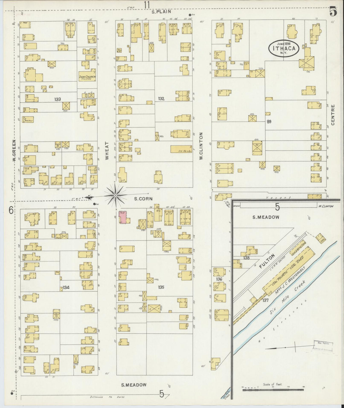 Sanborn Fire Insurance Map from Ithaca, Tompkins County, New York (1898), Sheet #0005 - Complete Map Set gallery image, historic Sanborn map, vintage wall art, New York New York