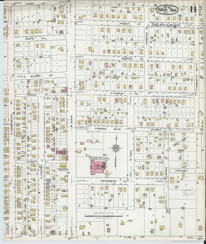 Sanborn Fire Insurance Map from Royal Oak, Oakland County, Michigan (1921), Sheet #0011 - Complete Map Set gallery image, historic Sanborn map, vintage wall art, Michigan Michigan