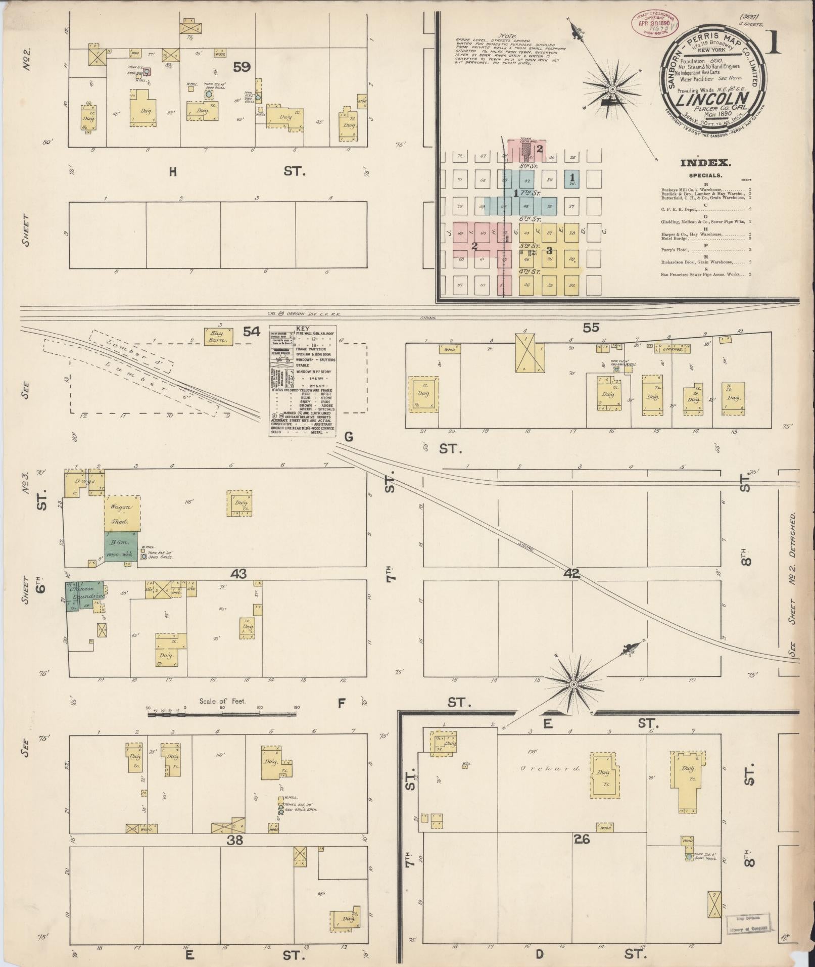 Sanborn Fire Insurance Map from Lincoln, Placer County, California (1890), Sheet #0001 - Historic Sanborn Fire Insurance Map Print, vintage old map wall art, antique decor, genealogy gift, California California map