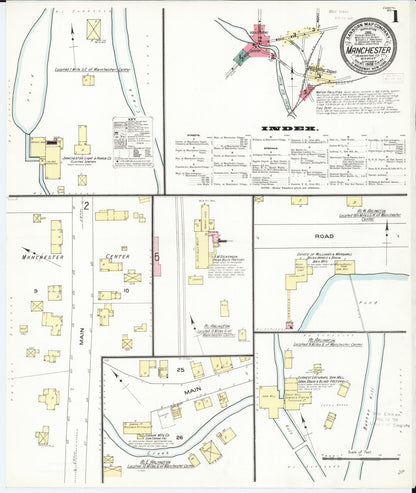 Sanborn Fire Insurance Map from Manchester, Bennington County, Vermont (1909), Sheet #0001 - Complete Map Set gallery image, historic Sanborn map, vintage wall art, Vermont Vermont