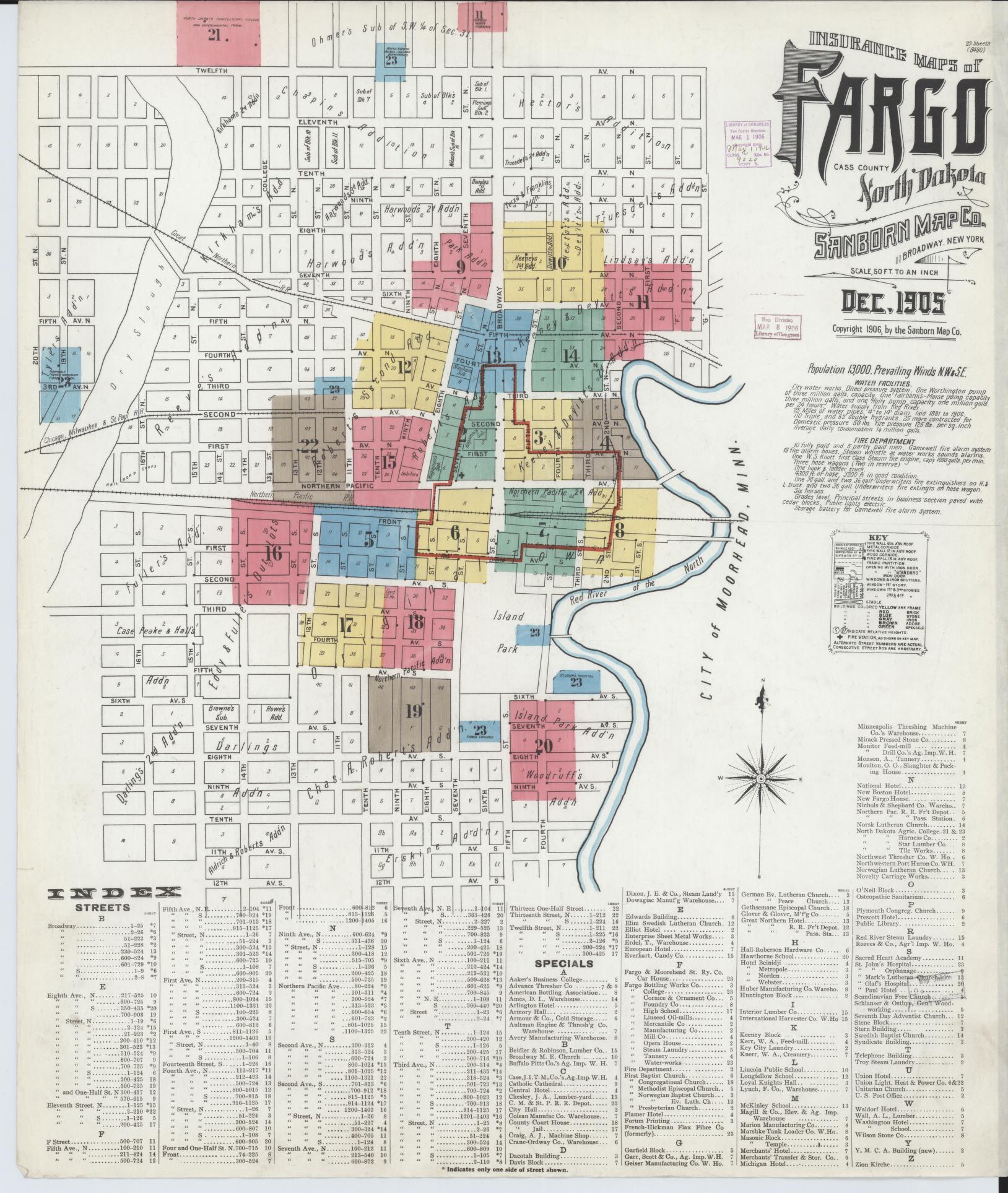 Sanborn Fire Insurance Map from Fargo, Cass County, North Dakota (1905), Sheet #0001 - Historic Sanborn Fire Insurance Map Print, vintage old map wall art, antique decor, genealogy gift, North Dakota North Dakota map