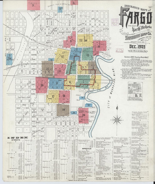 Sanborn Fire Insurance Map from Fargo, Cass County, North Dakota (1905), Sheet #0001 - Historic Sanborn Fire Insurance Map Print, vintage old map wall art, antique decor, genealogy gift, North Dakota North Dakota map