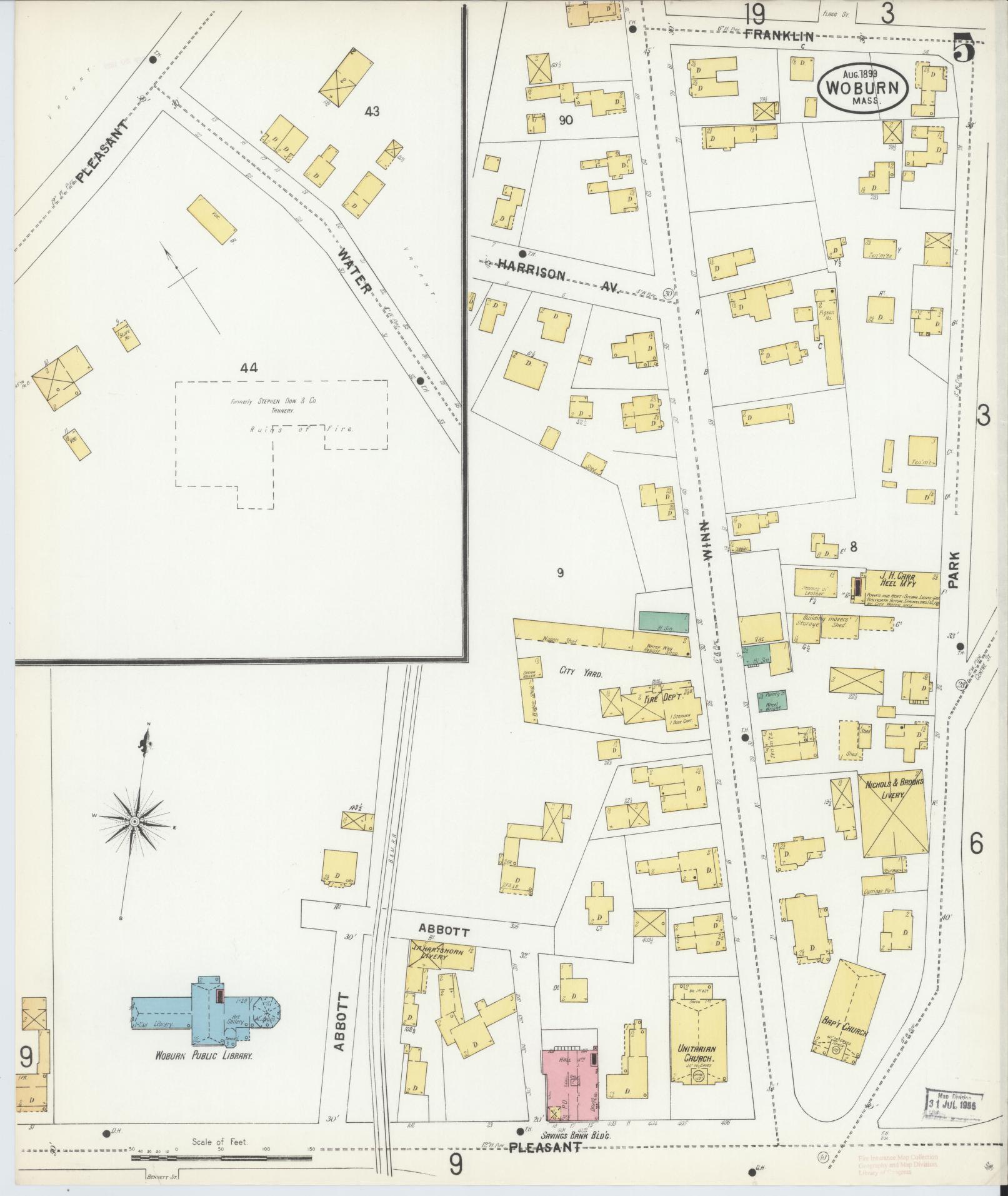 Sanborn Fire Insurance Map from Woburn, Middlesex County, Massachusetts (1899), Sheet #0005 - Complete Map Set gallery image, historic Sanborn map, vintage wall art, Massachusetts Massachusetts