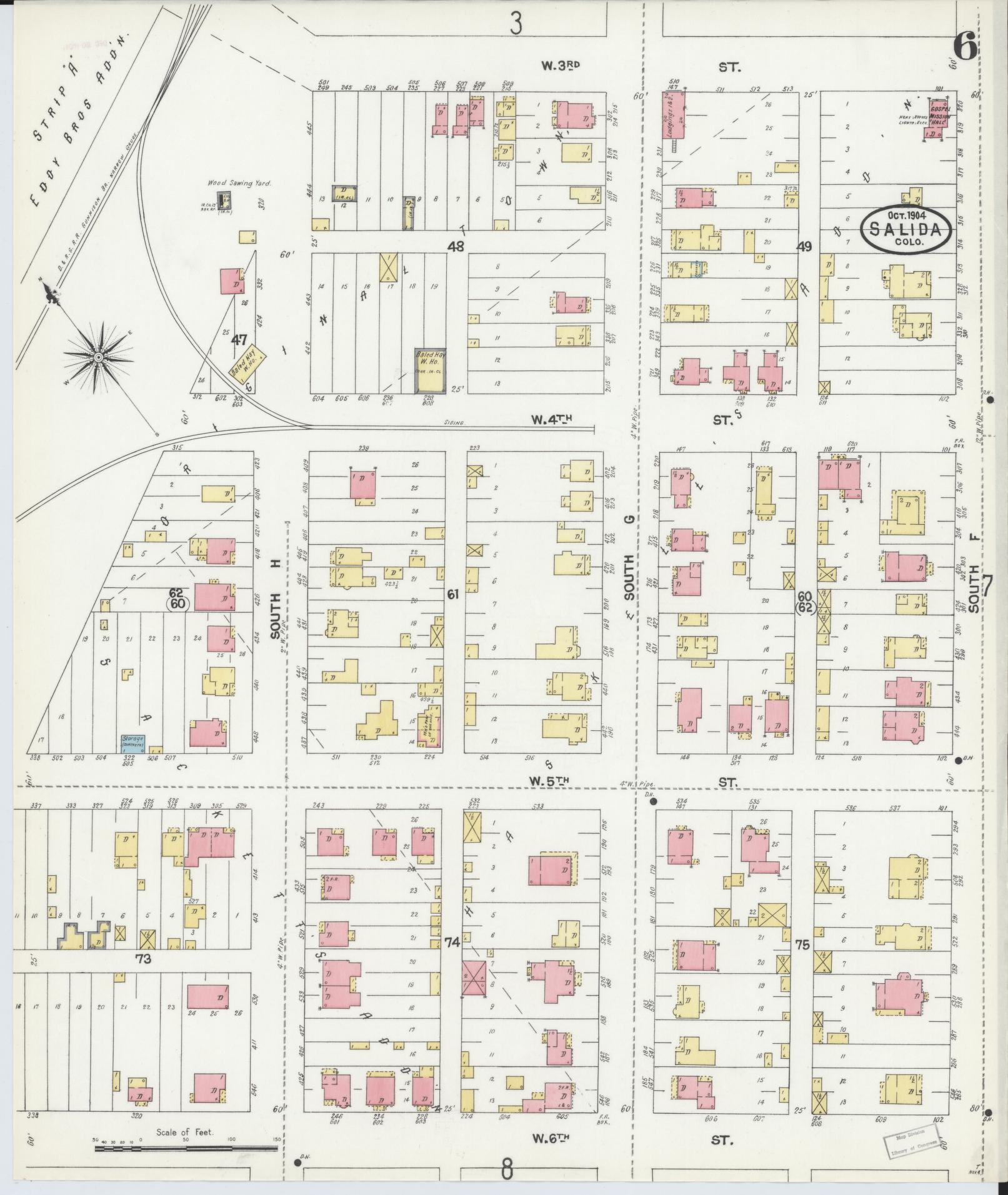Sanborn Fire Insurance Map from Salida, Chaffee County, Colorado (1904), Sheet #0006 - Historic Sanborn Fire Insurance Map Print, vintage old map wall art, antique decor, genealogy gift, Colorado Colorado map