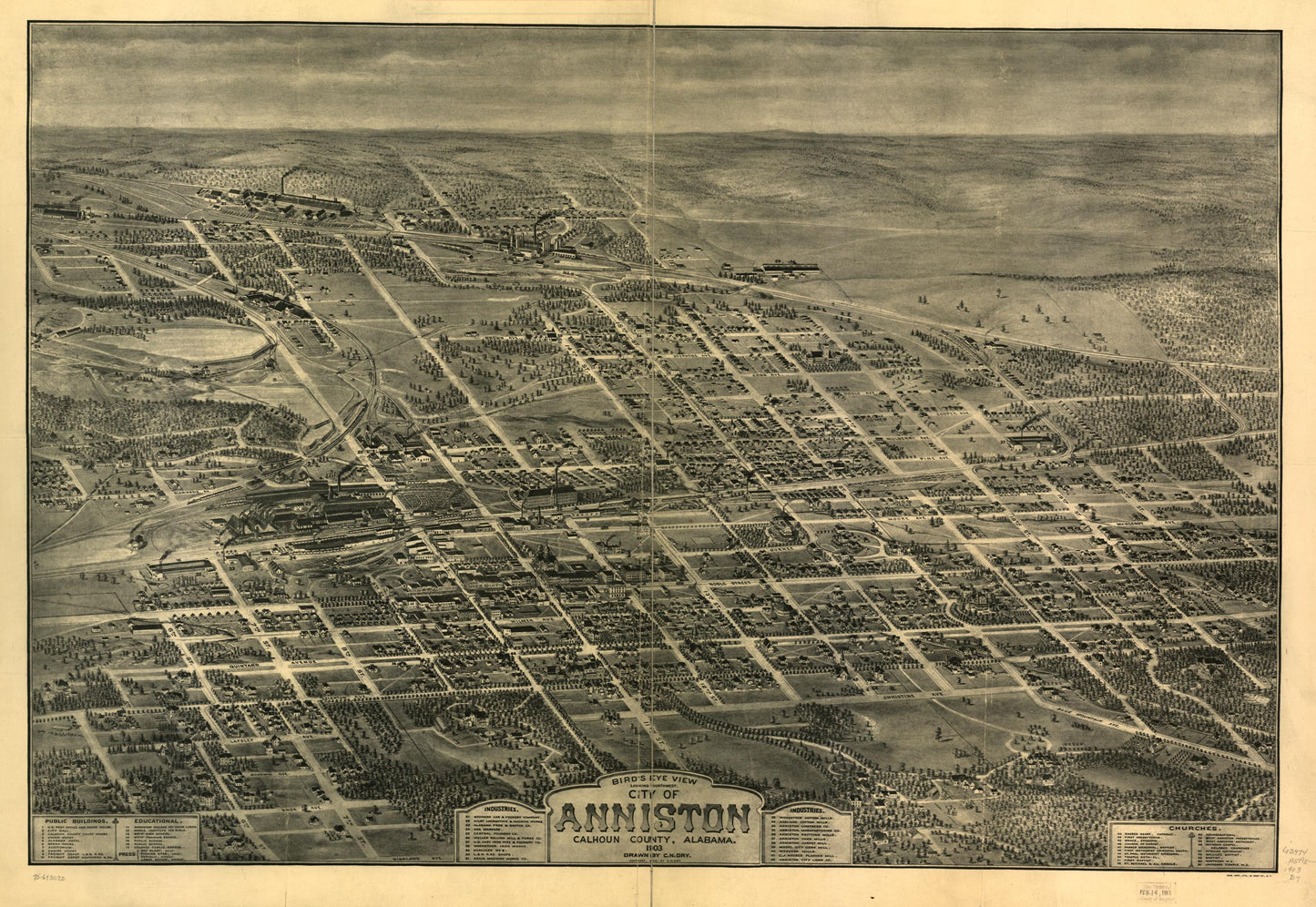 Bird's eye view looking northwest, city of Anniston, Calhoun County, Alabama. (1903) – Historic Bird’s-Eye View Panorama Print