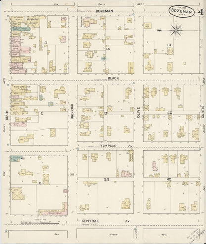 Sanborn Fire Insurance Map from Bozeman, Gallatin County, Montana (1889), Sheet #0004 - Complete Map Set gallery image, historic Sanborn map, vintage wall art, Montana Montana