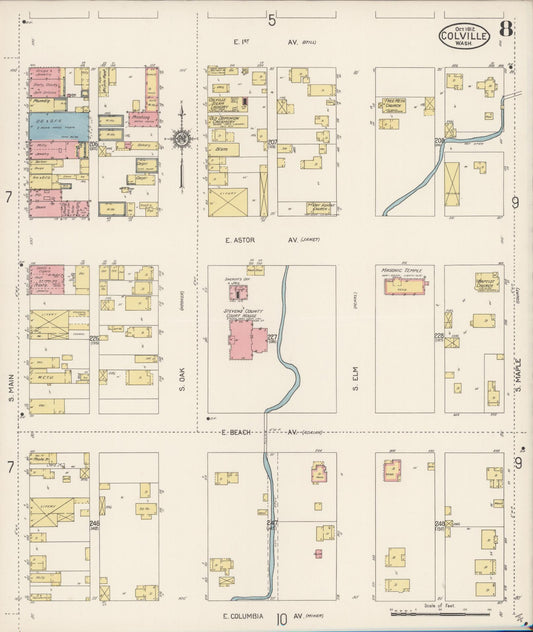 Sanborn Fire Insurance Map from Colville, Stevens County, Washington (1912), Sheet #0008 - Historic Sanborn Fire Insurance Map Print, vintage old map wall art, antique decor, genealogy gift, Washington Washington map