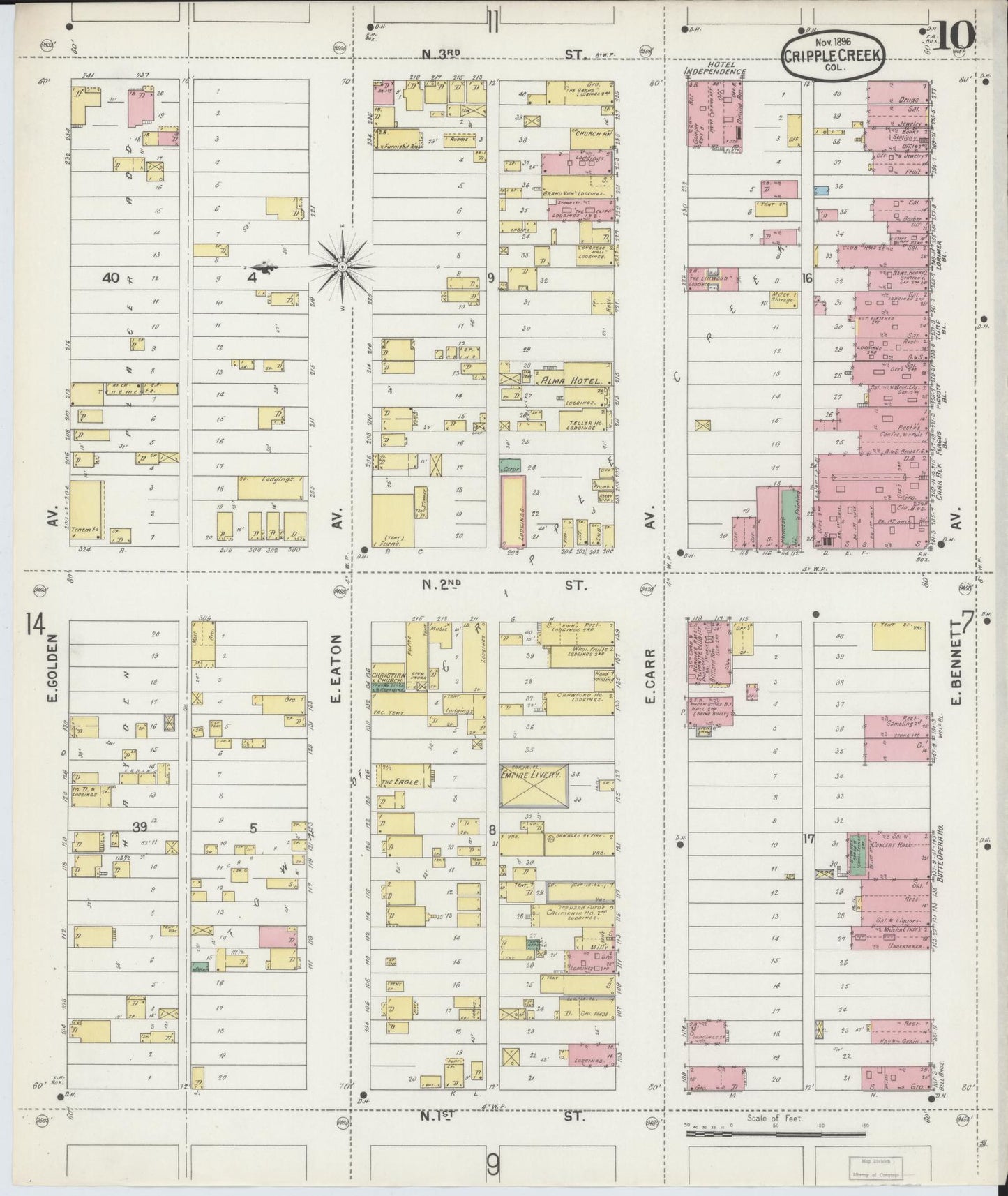 Sanborn Fire Insurance Map from Cripple Creek, Teller County, Colorado (1896), Sheet #0010 - Historic Sanborn Fire Insurance Map Print, vintage old map wall art, antique decor, genealogy gift, Colorado Colorado map