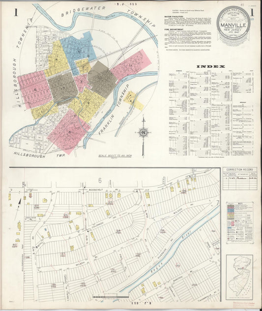 Sanborn Fire Insurance Map from Manville, Somerset County, New Jersey (1949), Sheet #0001 - Historic Sanborn Fire Insurance Map Print, vintage old map wall art, antique decor, genealogy gift, New Jersey New Jersey map