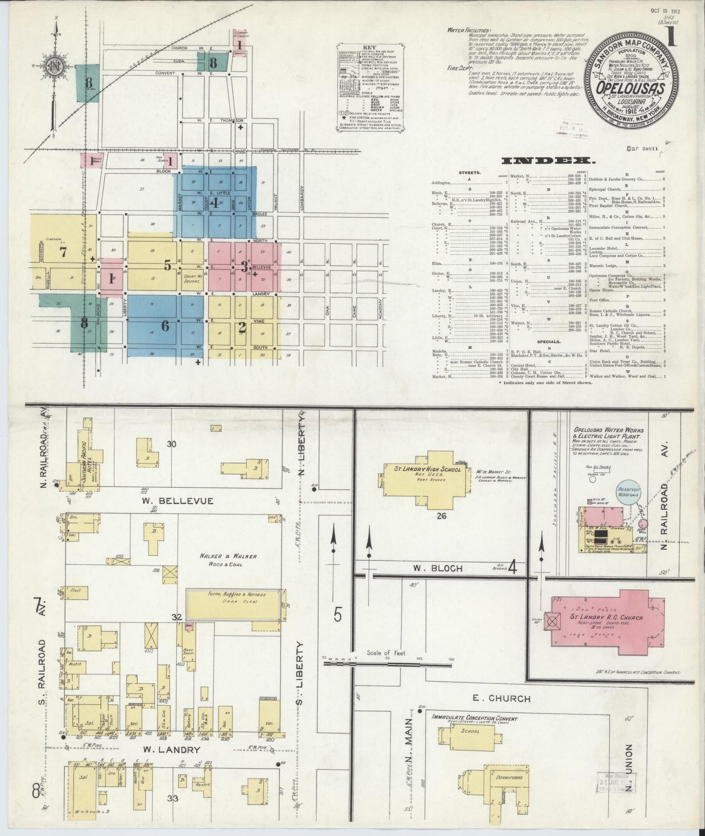 Sanborn Fire Insurance Map from Opelousas, Saint Landry Parish, Louisiana. (1912) – Historic Sanborn Fire Insurance Map Print