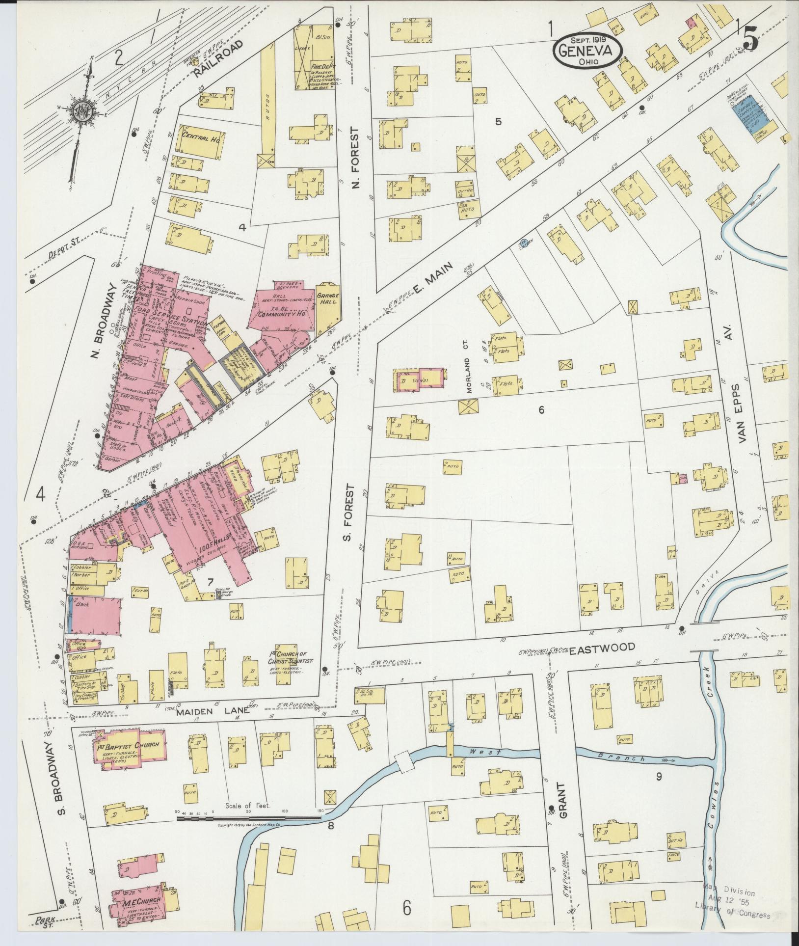 Sanborn Fire Insurance Map from Geneva, Ashtabula County, Ohio (1919), Sheet #0005 - Complete Map Set gallery image, historic Sanborn map, vintage wall art, Ohio Ohio