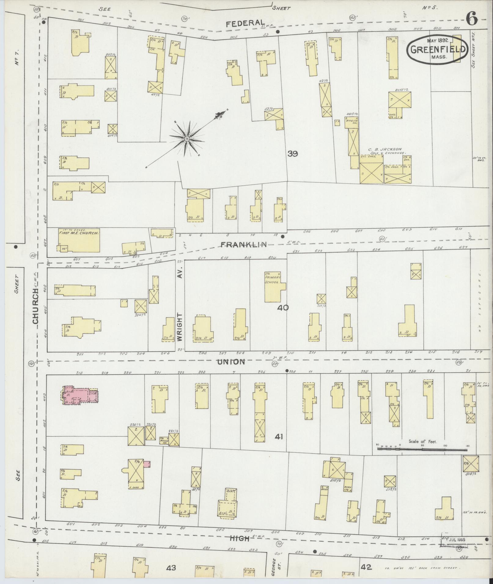 Sanborn Fire Insurance Map from Greenfield, Franklin County, Massachusetts (1892), Sheet #0006 - Complete Map Set gallery image, historic Sanborn map, vintage wall art, Massachusetts Massachusetts