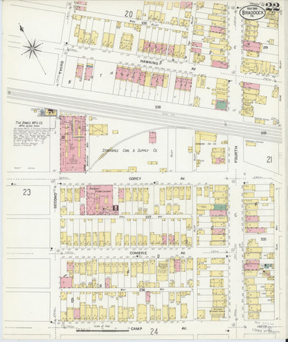 Sanborn Fire Insurance Map from Braddock, Allegheny County, Pennsylvania (1908), Sheet #0022 - Complete Map Set gallery image, historic Sanborn map, vintage wall art, Pennsylvania Pennsylvania