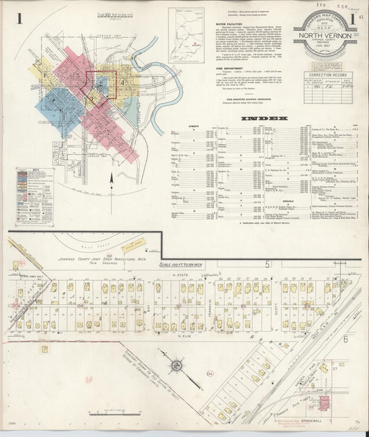 Sanborn Fire Insurance Map from North Vernon, Jennings County, Indiana (1943), Sheet #0001 - Historic Sanborn Fire Insurance Map Print, vintage old map wall art, antique decor, genealogy gift, Indiana Indiana map