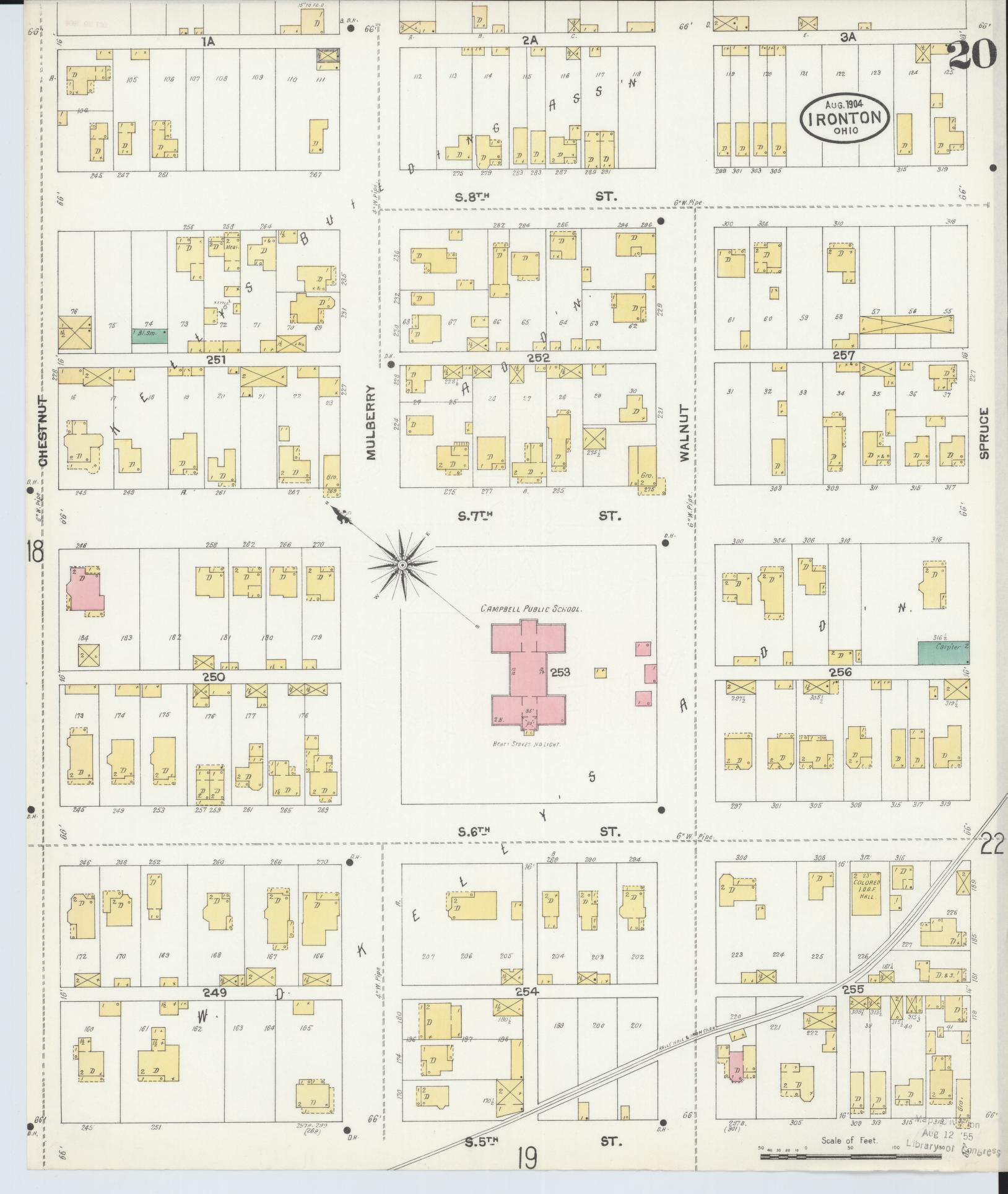 Sanborn Fire Insurance Map from Ironton, Lawrence County, Ohio (1904), Sheet #0020 - Historic Sanborn Fire Insurance Map Print, vintage old map wall art, antique decor, genealogy gift, Ohio Ohio map